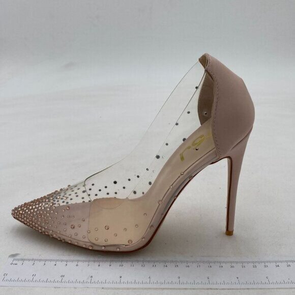 FSJ Light Pink Studded Pointed Toe Transparent Pumps High Heels Shoes - Picture 2 of 8